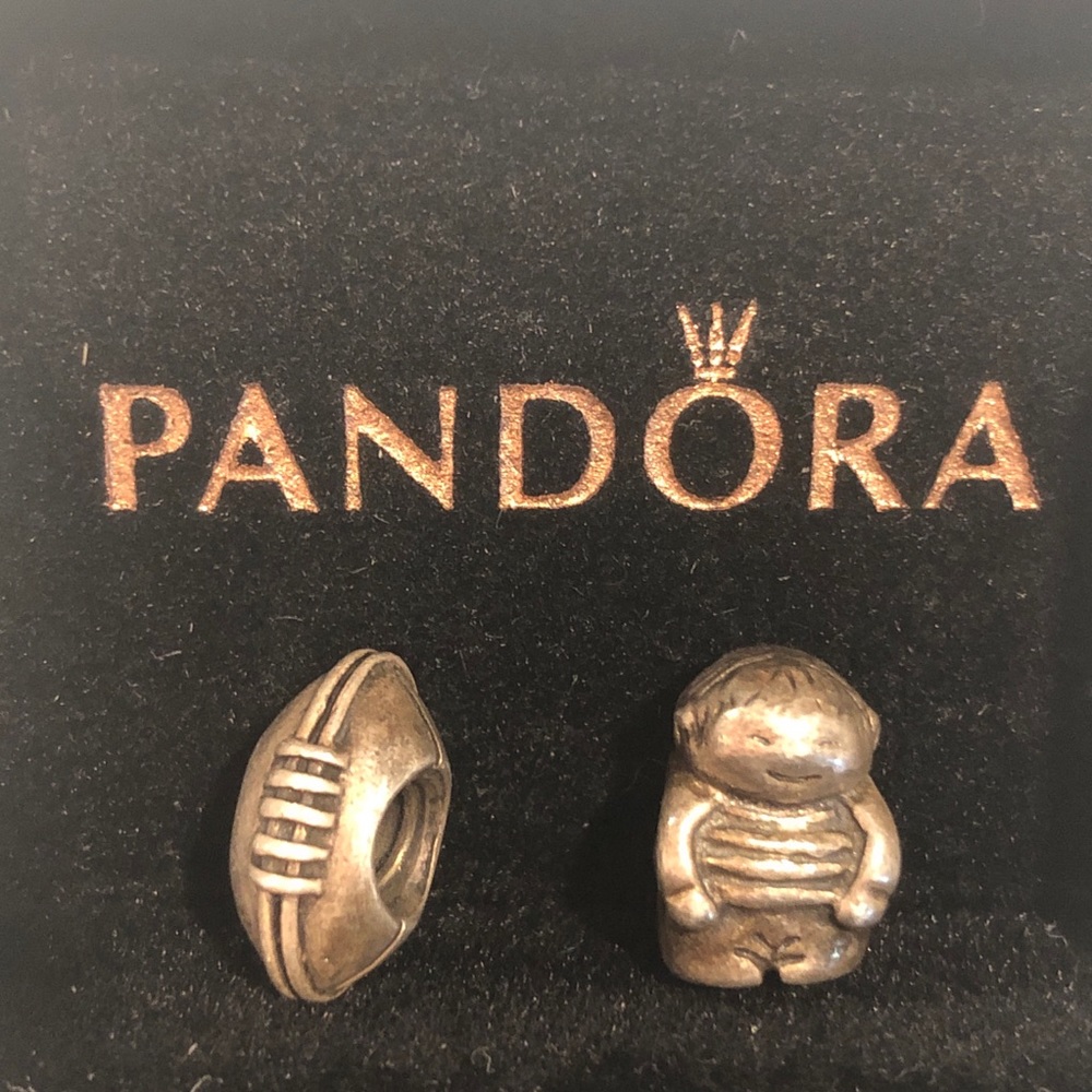 Pandora charm football & boy ALE 925 authentic 2 pc bundle